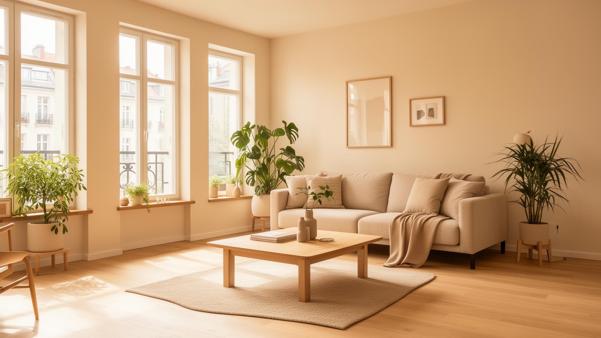 Modernes, helles Apartment mit warmem Tageslicht